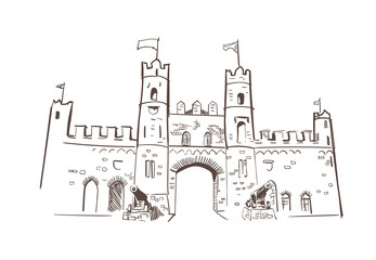 line art isolated Kilkenny gates castle vector sketch