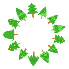 green Christmas tree with center blank circle shape on white background
