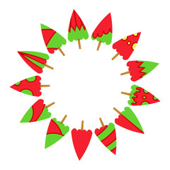 Fototapeta na wymiar red Christmas tree with center blank circle shape on white background