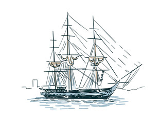 ship vector sketch line art illustration isolated