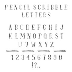 Vintage pencil scribble font. Hatch typeface for school. Chalk lettering. Vector hand written alphabet.