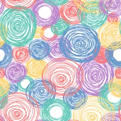 Tapeten Colorful Scandinavian pencil scribbles seamless pattern. Texture with pastel color circles for wrapping paper. Vector isolated background for kid textile. © Kirill