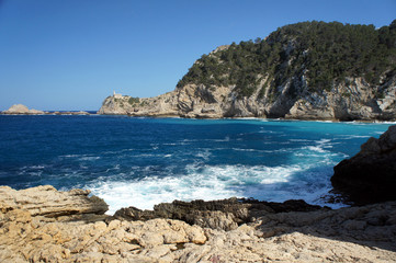 Little known places of the island of Ibiza. Clot des Llamp Bay.