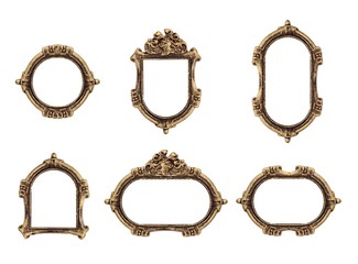 Set of golden gothic frame for paintings, mirrors or photos isolated on white background