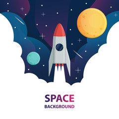 Spaceship and moon in space galaxy background,vector