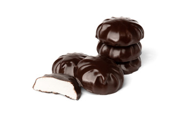 Chocolate marshmallow isolated on white background.