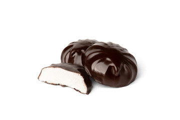 Chocolate marshmallow isolated on white background.