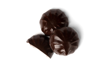 Chocolate marshmallow isolated on white background.