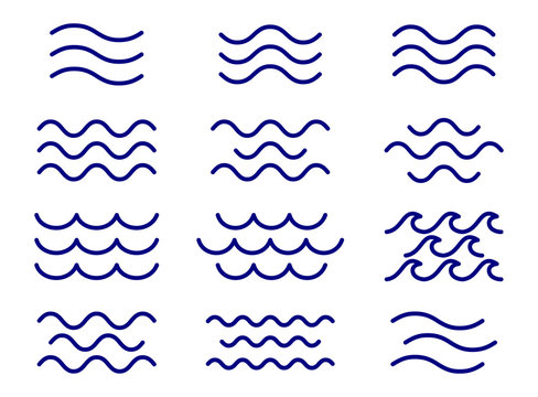 Set of thin line waves vector, collection
