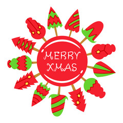 red Christmas tree card decoration with center blank circle shape