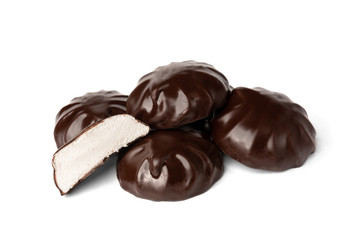 Chocolate marshmallow isolated on white background.