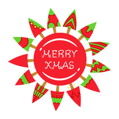 red Christmas tree card decoration with center blank circle shape