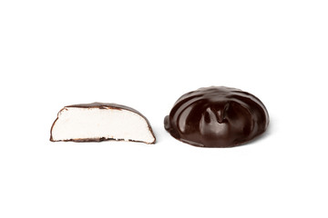 Chocolate marshmallow isolated on white background.