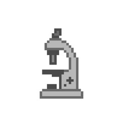 Old school 8 bit pixel art microscope icon isolated on white background.