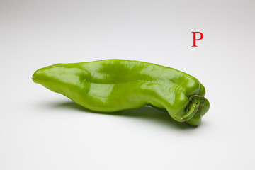 Pimiento verde y letras, diseños y dibujos