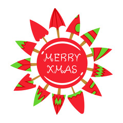 red Christmas tree card decoration with center blank circle shape