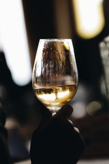 Glass of rose and white wine seen in close hand.