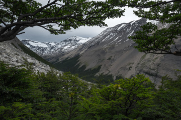 Snow capped mountains in Chilean Patagonia