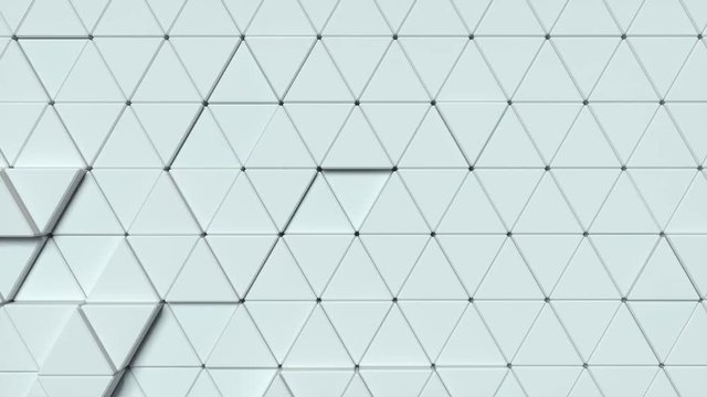 Abstract background with white moving triangle shapes. Geometric footage with abstract wave effect. Motion design pattern. 3d loop animation. Seamless composition. 4K UHD