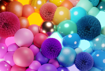 Colourful bubbles, spheres, and balls abstract background. 3D illustration.