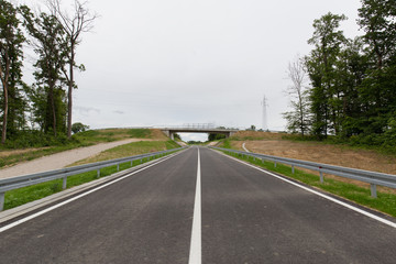 A new recently built highway in Brcko district, Bosnia and Herzegovina. The road was built by Spanish company Rubau and is important for the region