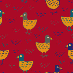 Vector bird art seamless pattern. Vintage