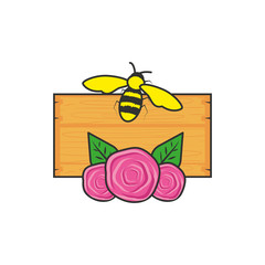 wooden label with roses and bee