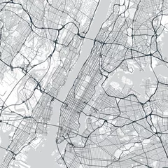Fototapeten Manhattan map. Light map of Manhattan borough (New York, United States). Highly detailed map of Manhattan with water objects, roads, railways, etc. © Anton Shahrai