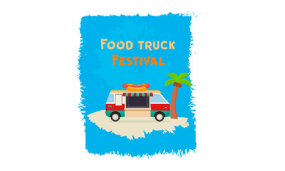 Food truck with hot dog summer poster