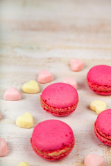 Strawberry macarons and marshmallows