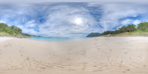 360 photo of a beautiful beach in the national park of the Cíes Islands