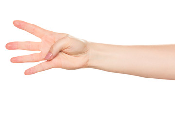 Empty open woman hand on white background