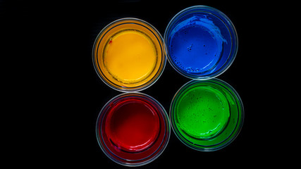 Close up acrylic color in a glass