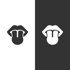 Body senses taste. Tongue icon on black and white background