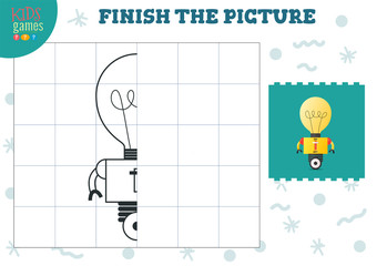 Complete the picture vector illustration. Finish and coloring game for preschool and school kids