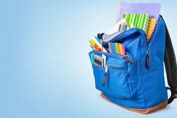Blue School Backpack on background.
