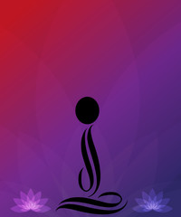 Meditation concept background. Meditating person symbol and lotus flowers