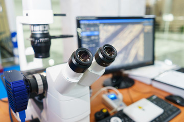 Modern medical instrument microscope for the study of biological samples. 