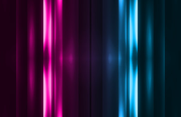 Dark abstract futuristic background. Neon lines, glow. Neon lines, shapes. Pink and blue glow