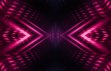 Dark abstract futuristic background. Neon lines, glow. Neon lines, shapes. Pink and blue glow