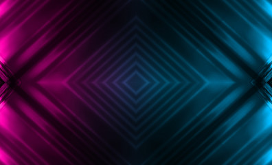 Fototapeta premium Dark abstract futuristic background. Neon lines, glow. Neon lines, shapes. Pink and blue glow
