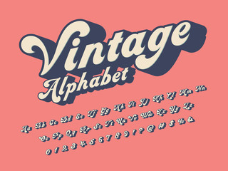 Vector of groovy hippie style alphabet design - obrazy, fototapety, plakaty