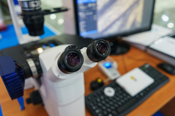 Modern medical instrument microscope for the study of biological samples. 