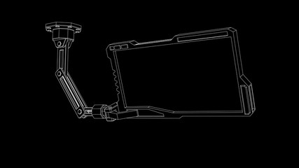 Obraz premium Robotic arm with futuristic monitor. Vector outline illustration