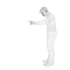 Man entering pin code. Wireframe human body. Vector outline.