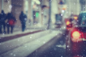 blurred transport background snow / traffic on a winter highway, seasonal auto concept, blurry auto texture, traffic jams