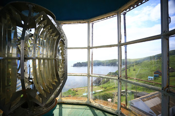 lamp of the lighthouse / glass large lamp on the sea lighthouse, large light source, industrial...