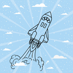 Rocket over striped background design