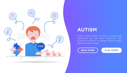 Autism symptoms and adaptive skills: child is crying in hysterics,  thin line icons: repetitive behavior, stereotypy, ignoring of danger, autoaggression, social interaction. Vector illustration.