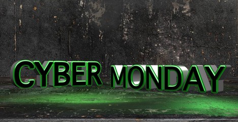 Cyber Monday 3D text on distressed textured background. Cyber Monday sales banner background. Sales promotion concept, 3D illustration 
